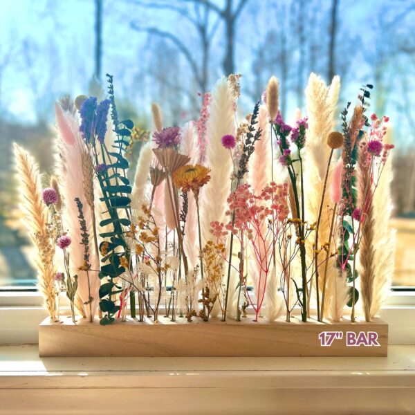Dried Flower Bouquet Bar with real preserved flowers and wood bar vase, wall mountable - Image 2