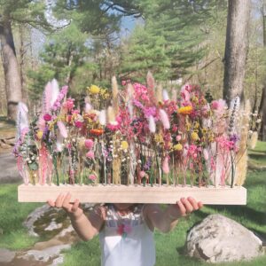 Dried Flower Bouquet Bar with real preserved flowers and wood bar vase, wall mountable