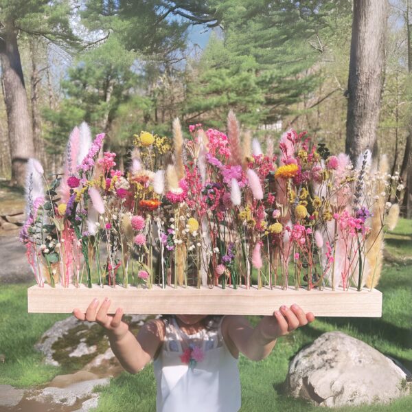 Dried Flower Bouquet Bar with real preserved flowers and wood bar vase, wall mountable